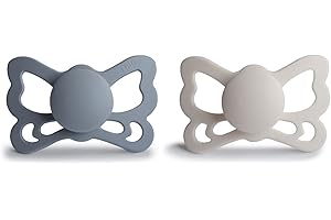 FRIGG Butterfly silikonowy smoczek, anatomiczny smoczek, 2 sztuki, nie zawiera BPA, wyprodukowano w Danii, Great Gray/Silver Grey (rozmiar 2 (6-18 miesięcy))