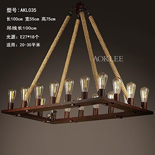Industrial Vintage Pendant Light American loft engineering retro Chandelier Ceiling Lighting Pendant Lamp E27 Base s living room restaurant,Cafe,Bar,desk is the industrial sisal village iron, rusty 100*55*75