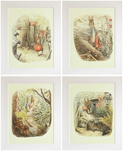 SET OF 4 PETER RABBIT PRINTS (UNFRAMED), New Baby/Birth, Baby Shower, Christening, Nursery Picture Gift, Peter Rabbit and Friends