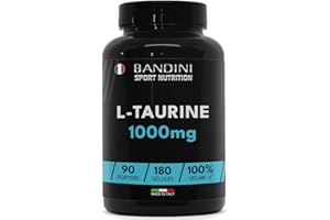 Bandini® L-Taurine 1000mg, 180 Taurin Gélules Vegan (3 Mois), Poudre de Taurine Pure Acide Aminé pour Sportifs, Nutrition Workout, Pre & Post-Entraînement, Sans Stéarate de Magnesium, 100% Végétalien