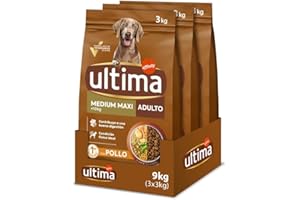 Ultima Medium-Maxi Adult Pollo, Comida seca para perros, Pack de 3 x 3kg, Total 9kg