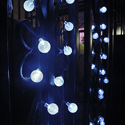 Tily Solar Gartenkugeln Lichterkette, 30er LED 6,4 Meter Garten Globe Kristall Lichterkette Außen Solar Kugel Beleuchtung für Party, Weihnachten, Outdoor, Hochzeit, Fest Deko (Weiß) - 4