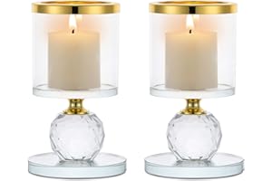 Sziqiqi Portavelas de Columna de Cristal, 2 Piezas de Candelabros de Vidrio Transparente, Velas para Candelabros Centro de Mesa para Regalos de Boda y Decoración Navideña, Oro