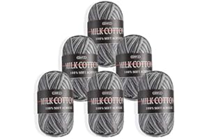 HellDoler Gomitoli di Lana,6 Pezzi 50g Filato Acrilica Filato All'uncinetto Multicolore Acrilico Cotone Lana Gomitolo Filato per Maglieria Set di Filati per Maglieria a Mano,200m per Rotolo