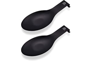 Vila KuChe Stainless Steel Spoon Rest for Kitchen Spoon Holder Counter Cooking Utensil Rest Spoon Heavy Duty Dishwasher Safe 2pcs(Black)