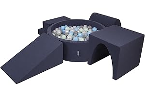 KiddyMoon Aire De Jeux en Mousse avec Rond Piscine À Balles (300 Balles) Fosses À Boules pour Enfants Jouets Parcours Obstacles, Fabriqué en UE, Bleu Foncé:Perle/Gris/Transparent/Babyblue/Menthe