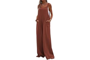 PADOLA Salopette Lin Femme Combinaison Femme Fluide Jumpsuit été Ample Overalls avec Poche Tenue sans Manches Salopette de travail