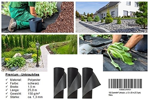 150 Gramm/m² Unkrautvlies, Gartenvlies 1,5 x 25 m (37,5 qm)