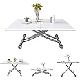 JEFFORDOUTLET Multifunction Dining Table, Modern Height Adjustable Coffee Table,White Party Table for Living Room,Dining room