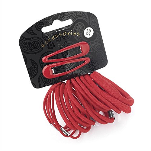 Hair Accesories Set Girls Hair Elastics 20Pc Bendies Bobbles Clips Slides Ponios Red