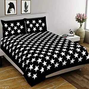 Amaze Xone Easy Living 300TC Pure Cotton King Size Double Bedsheet with 2 Pillow Covers Black Star