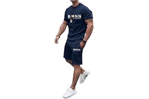 WAZHAKU Jogginganzug Herren Trainingsanzug Baggy Sportanzug Bequeme Atmungsaktive Sommer Outfit 2-teiliges Set mit Tshirts und Sporthose Stretch Fitnessanzug Activewear Streetwear Freizeitanzug