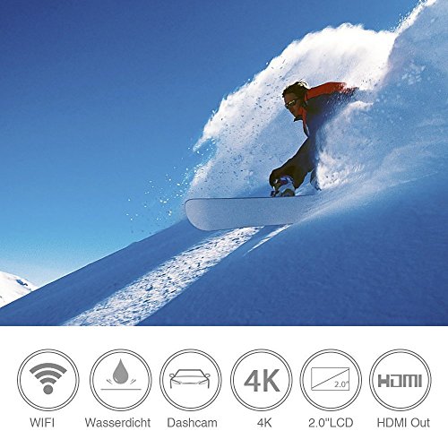 WiMiUS Action Cam 4K Action Kamera WiFi Actioncam HD 16MP Wasserdichte Helmkamera mit 2Akkus, 16GB High-Speed Karte - 4