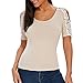 Produktbild Damen Tops Rovinci Sommer Kurzarm T-Shirt Slim Fit O-Ausschnitt Kalte Schulter Blusen Einfarbig Bluse Stretch Spitze Pulli Tunika Oberteile Sommertop Strandtop Hemden Streetwear Shirt (XL, Beige)