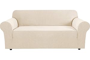 BellaHills Super Stretch Sofa Covers Couch Covers Sofa Slipcovers Furniture Protector for Sofas/Kids/Pets | Form Fitted Jacquard with Elastic Bottom, Thick Soft Non Slip (3 Seater，Natural)