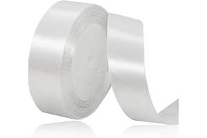 ASALZBOAY Geschenkband weiß 25 mm Breit,23 Meter Satinbänder Weiss Stoff Schleifenband Kunsthandwerk, Kränze, Hochzeitsdekoration, Weihnachten, Haarbögen, Blumensträuße, Geburtstag und Geschenkverpackung