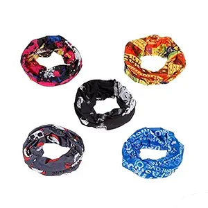 Acceptive Bandana Bikers Face Tube Multipurpose Mask for Men and Women (Pack of 5, Random Color, Random Pattern)