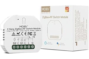 MOES Interrupteur Sans fil ZigBee RF433 Intelligent DIY Alexa, Commutateur Relais Connecté Smart Life Tuya Contrôle à Distance, 2 Gang, Tuya ZigBee Hub requis