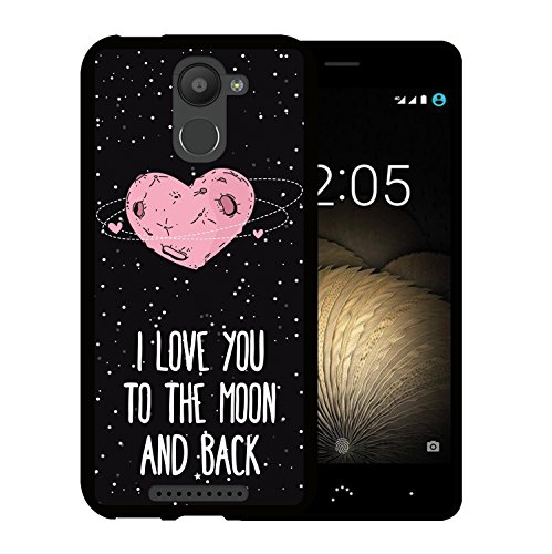 WoowCase Funda Bq Aquaris U Plus   Bq Aquaris U Plus   Funda Silicona Gel Flexible Coraz  n Frase Amor - I Love You To The Moon and Back  Carcasa Case TPU Silicona - Negro