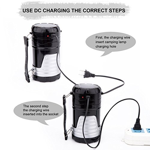 ProGreen skalierbare Solar Camping Laterne, schwarz, tragbar, Kaltweiß 6000k, Solaraufladung, Batteriebetrieb mit Lithium-Ionen-Akku, Wasserdicht IPX-4, , Solar Campingleuchte, Campinglampe, Notleuchten, LED Zeltlampe, Gartenlaterne, Arbeitsleuchte, Aufladen für alle Handy [1 Jahr Garantie] - 4