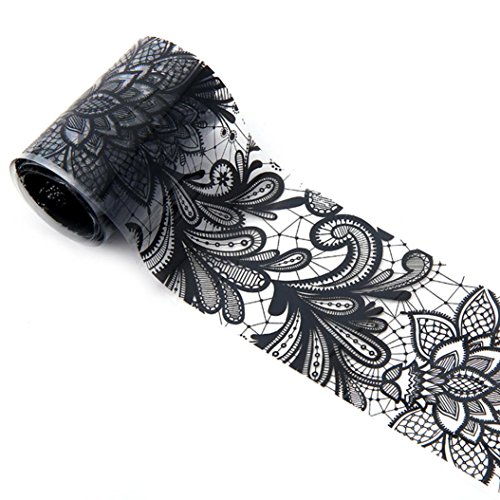 hunpta 1 roll 4*100 CM Black Lace Starry Sky Design Nail Art Foil Stickers Transfer Decal Tips Manicure (D)