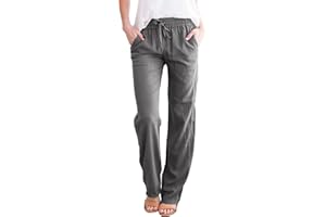 UMIPUBO Pantalon Femme Été Coton Lin Pantalons Décontractés Pantalon de Jogging Ample avec Poches Pantalon uni à Cordon Élastique