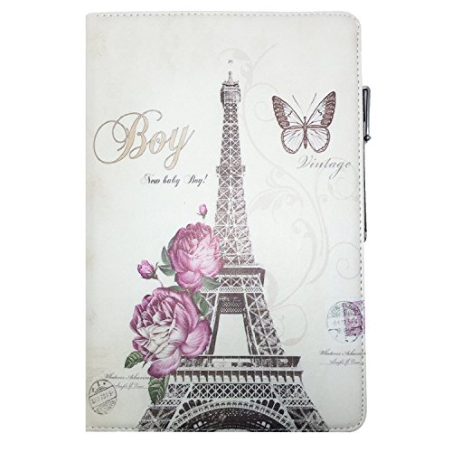 Huawei MediaPad 10 Link – 10.1 Zoll Drehbare Tablet Schutztasche mit Standfunktion + Touch Pen 10.1 Zoll Paris Blume 360° - 4