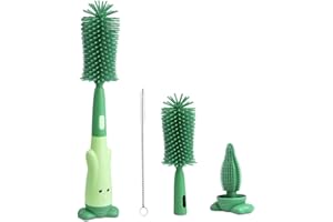 Vicloon Baby Bottle Brush, 3 in 1 Bottle and Teat Cleaning Brush, Silicone Bottle Cleaner Brush for Cleaning Water Bottles Baby Bottles Glass Cup Thermoses, Green