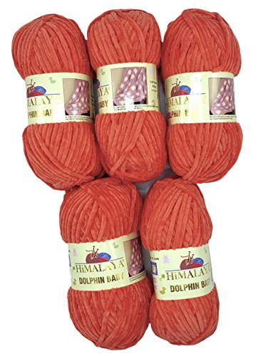 5 x 100 g Himalaya Dolphin Baby 80312 orange lachs, 500 Gramm Wolle zum Stricken und Häkeln