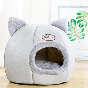 SOWLFE Cama para Mascotas, Linda Forma de Oreja de Gato Mascotas Perros Gatos Nido Suave Felpa Gato Cueva Gato Perro Dormir Camas cálidas de la casa con cojín extraíble y Lavable para Mascotas
