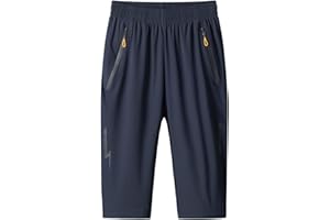 MakingDa Pantaloncini da uomo a 3/4, pantaloni da jogging Capri, casual, sportivi, estivi, con cerniera larga, per palestra, corsa, allenamento, pantaloni corti in vita con elastico sotto il