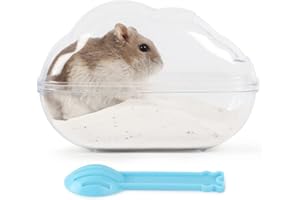 BUCATSTATE Salle de Bain à Sable pour Hamster, Transparent Baignoire à Sable pour Hamster avec Pelle, Accessoires de Cage pour Cochon d’Inde, Gerbille, Nains (M)