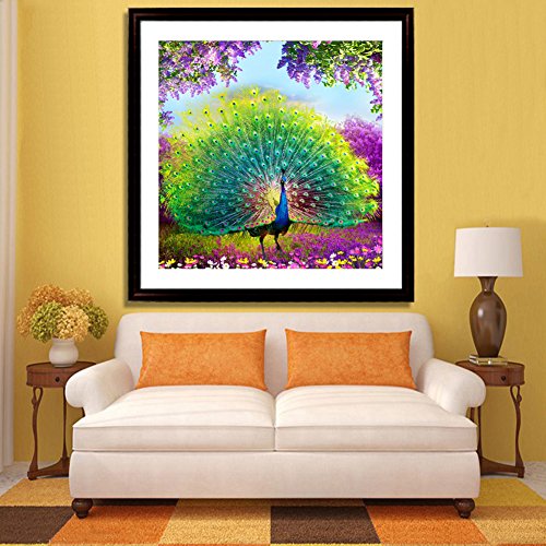 Amazingdeal365 Motiv-Pfau Blüte 5D DIY Diamond Stickerei Malerei Kreuzstich für Balkon,Terasse,Café,Kinderzimmer,Wohnzimmer, Schlafzimmer, Arbeitszimmer usw. - 3