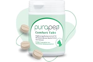 purapep Comfort Katzen Tabs – Natürliches Beruhigungsmittel mit Tryptophan, Calcium & B Vitaminen – bei Stress, Angst & Silvester. Für entspannte Katzen in jeder Situation. Lecker + wirksam |120 Tabs