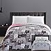 Produktbild DecoKing 32374 Tagesdecke 260x280 cm Mikrofaser Bettüberwurf Steppung zweiseitig pflegeleicht grau Stahl anthrazit Grafit schwarz weiß rosa Katzen Cats' Invasion