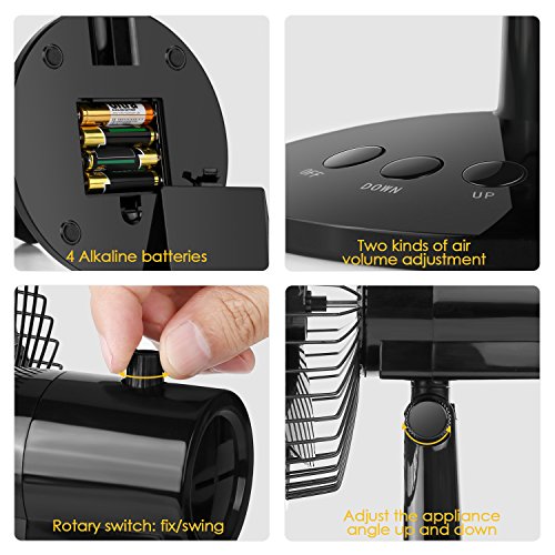 Amzdeal Mini Ventilator Betrieb mit Batterie oder per USB-Kabel vom Computer, tragbar für den Schreibtisch, 180°Drehbar, schwarz - 4