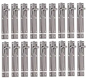 EVAFLY Heavy Duty Silver 6 inch Door Stopper|Finish Tower Bolt-Regular Square Tower Bolt | Barrel Bolt Slide Lock Latch Hardware (9 x 150mm)- Pack of18