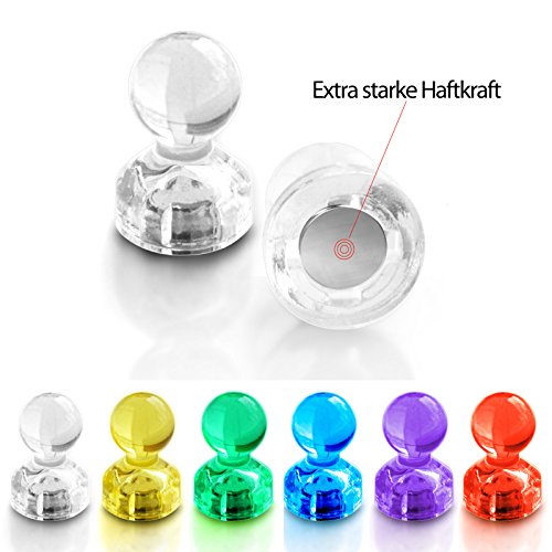 Push Pin Magnete | im praktischen Set (10, 30, 60 oder 120 Stück) | starke Neodym Magnete für Magnettafel, Whiteboard, Kühlschrank etc. | viele Farben wählbar (120 Stück – je 20x Transparent, Blau, Gelb, Lila, Grün, Orange) - 2