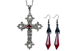 Danshinbow Ensemble de colliers et boucles d'oreilles avec pendentif en forme de croix gothique et cristal rouge et noir pour femme