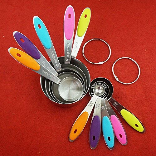 Messbecher Cups Messlöffel Sets Edelstahl Dicke Amerikanische mit Genaue Gravur- Geeignet für Küche Kochen und Backen (S+L, 10 teiliges) - 6