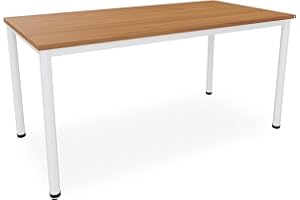 Dila GmbH Schreibtisch/Besprechungstisch in verschiedenen Größen und Farben weißes Metallgestell Konferenztisch Arbeitstisch (B: 160 cm x T: 80 cm, Buche)