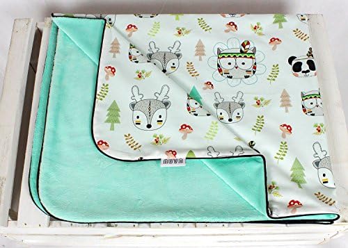 Animal Indian, Infant Baby Blanket, Mint Minky Soft Blanket | Nuva Handmade Blanket, Crib Blanket, Stroller Blanket, Pram Blanket, Last Item