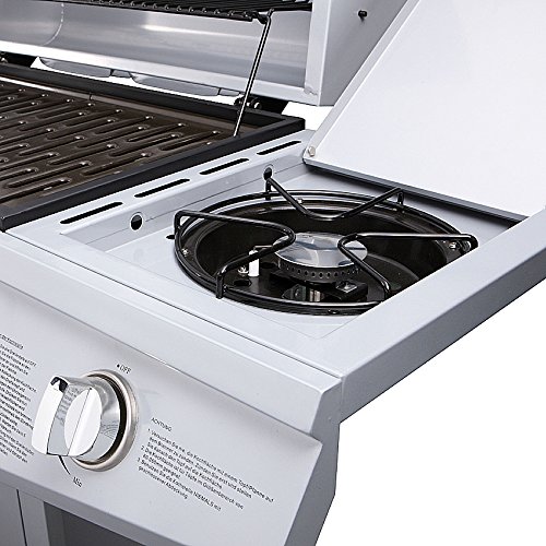 TAINO® Gasgrill BBQ Grillwagen wahlweise im Set mit Zubehör 4 Edelstahl-Brenner 1 Seitenkocher Gas-Grill TÜV Farbe Silber (4+1) (Gasgrill 4+1) - 9
