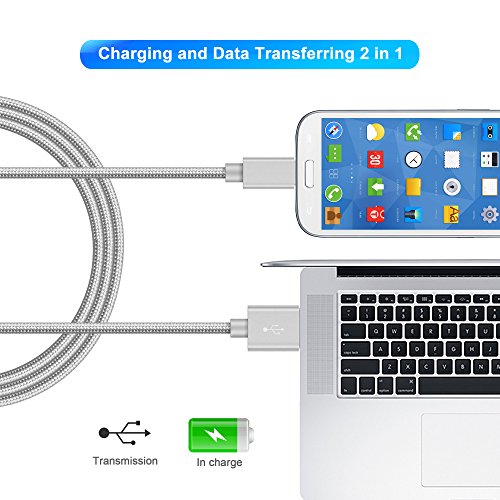 GlobaLink® Micro USB Kabel Nylon umflochtenes verwicklungssicheres Ladekabel, Lebenslange Garantie, für Android, Samsung, HTC, Motorola, Nokia, LG, HP, Sony, Blackberry (Grau) - 4