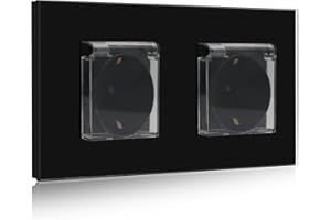 BSEED Enchufe de pared, Panel de cristal Schuko Enchufe con cubierta Negro Impermeable toma Doble 16A a 250V enchufes de extensión adecuado para Baño,cocina