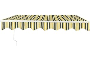Panana Manual Awning Canopy Outdoor Patio Garden Sun Shade Shelter Top Fabric (3.5x2.5m, Yellow-Stripe)