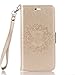 Produktbild Lonchee Huawei Honor 8 Wallet Tasche Brieftasche Schutzhülle ,Mandala Blumenmuster geprägt Muster Design Hochwertige PU Leder Folio Tasche Case Hülle im Bookstyle mit Standfunktion Kredit Kartenfächer (Gold)