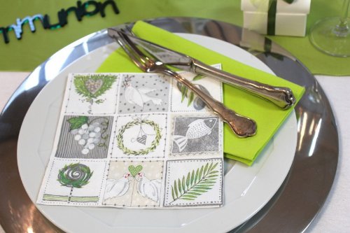 SET: 40+50 Servietten Symbole Kiwigrün Kommunion Konfirmation Fisch Tischdeko Deko - 6
