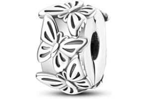 Parmuz Charm a clip per bracciale in argento sterling 925 con pavé di zirconi cubici, con chiusura a clip, distanziatore, perlina, farfalla, stella, luna, malocchio, fermaglio per donna