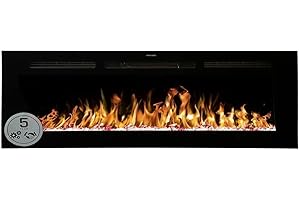 Mystflame Galaxy 60 Cheminée électrique murale, 13 couleurs de flamme et lumière inférieure, lit de carburant à bûches et vitres, thermostat 750/1500 W, télécommande et écran tactile (152,4 cm)